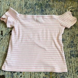 A cute pink and white off the shoulder top